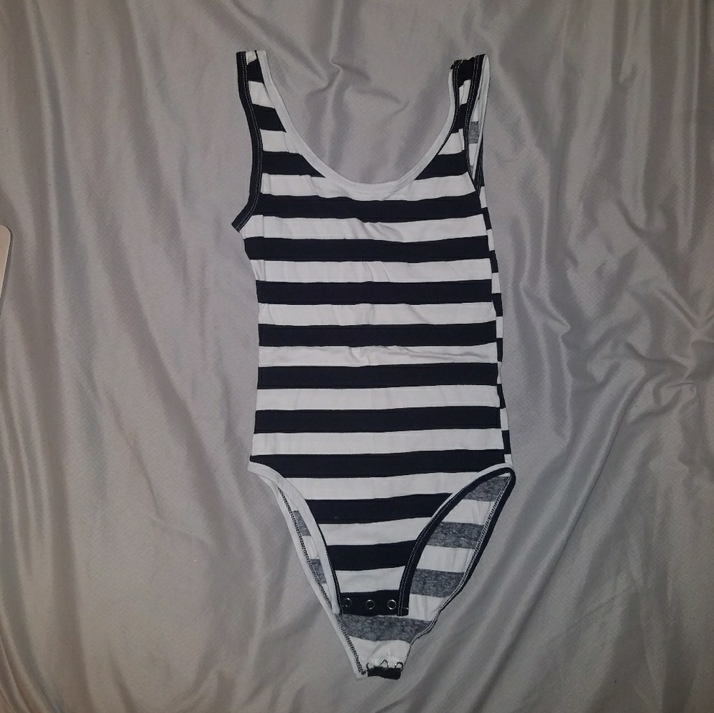 Black and white stripped bodysuit